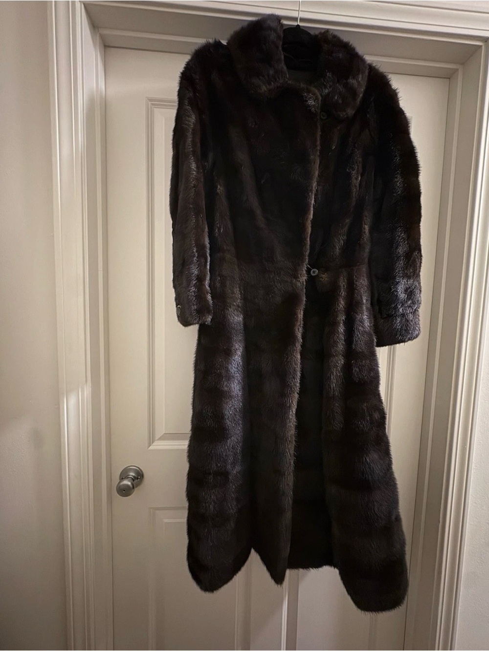 Vintage Dark Brown Fur Long  for Women, Button Closure, Collared, Lined Small